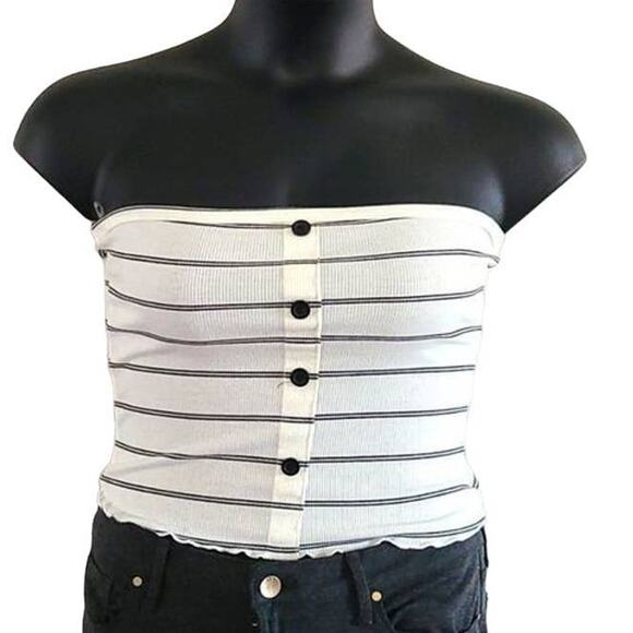NWOT Caution to the Wind Women’s White Black Strapless Tube Top Size Large - Picture 2 of 6